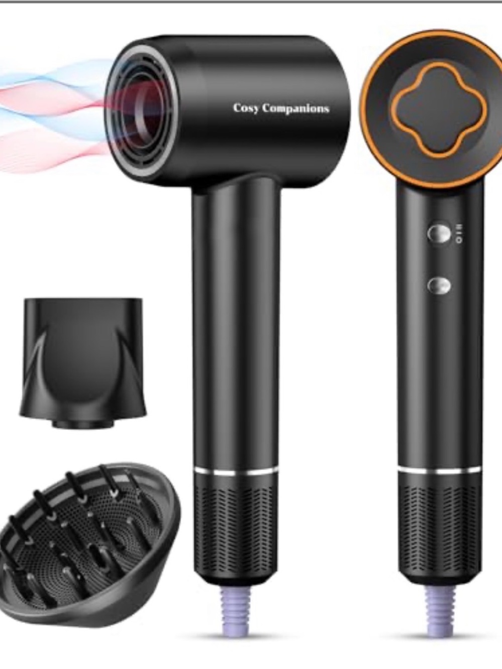Cosy Companions Black Travel Hair Dryer with Diffuser
